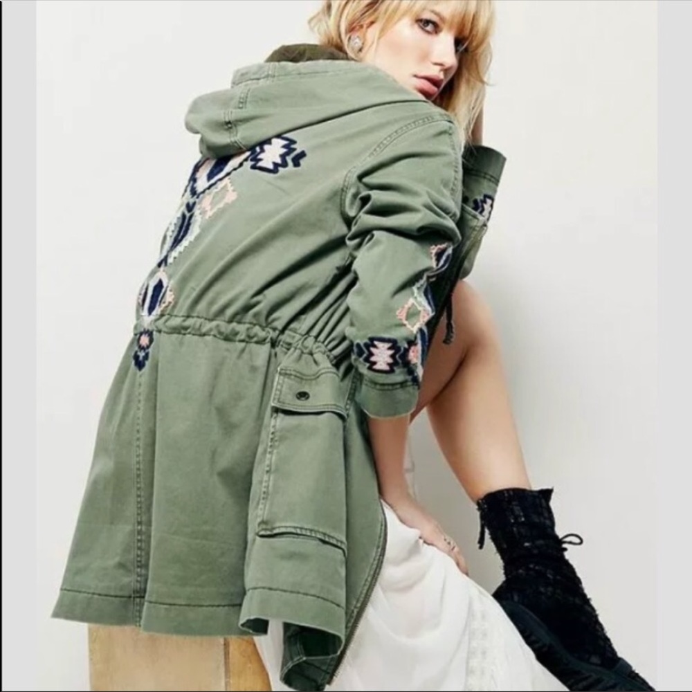 Free People Heavyweight Embroidered Anorak Coat